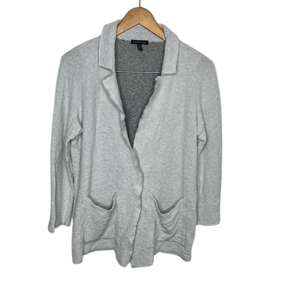 Eileen Fisher White Grey Crinkle Single Button Jacket Blazer Women Size M - Picture 1 of 4